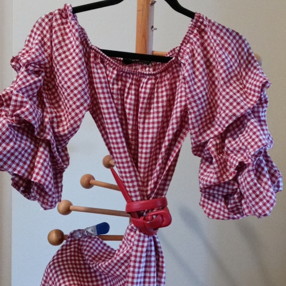 Zara gingham off the shoulder ruffle dress size xs - Picture 2 of 5